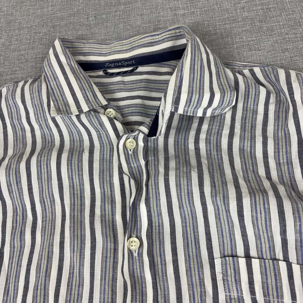 ZegnaSport Shirt Mens 2XL Gray Striped Long Sleeve Button Up Lightweight Casual